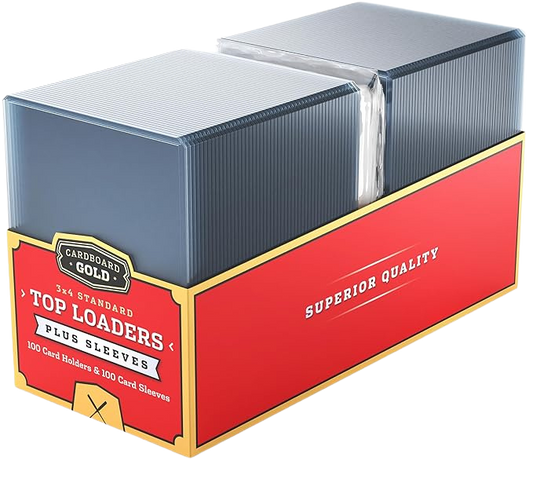 Cardboard Gold 35pt Top Loaders for Cards with Bonus Soft Sleeves - 100 Count - Premium 3x4 Inch Trading Card Toploaders - Protect Your Baseball and Sports Cards with These Hard Plastic Protectors