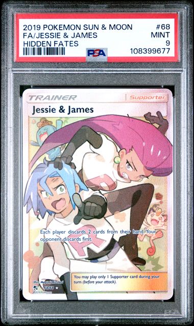 2019 POKEMON SUN & MOON HIDDEN FATES #68 FA/JESSIE & JAMES HIDDEN FATES PSA 9
